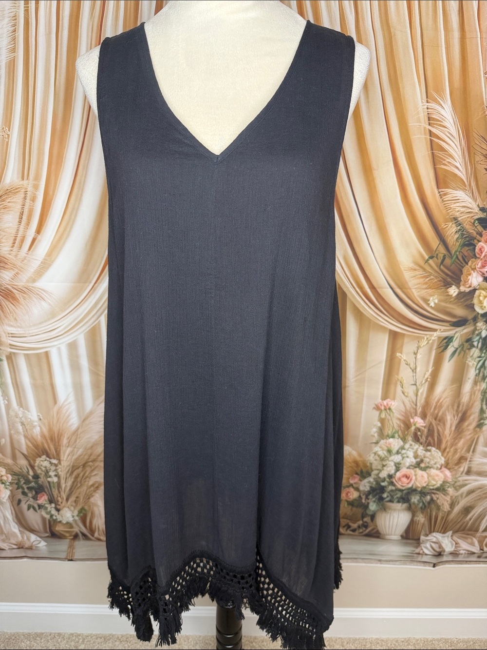 Umgee Black High-Low Dress with Crochet Hem